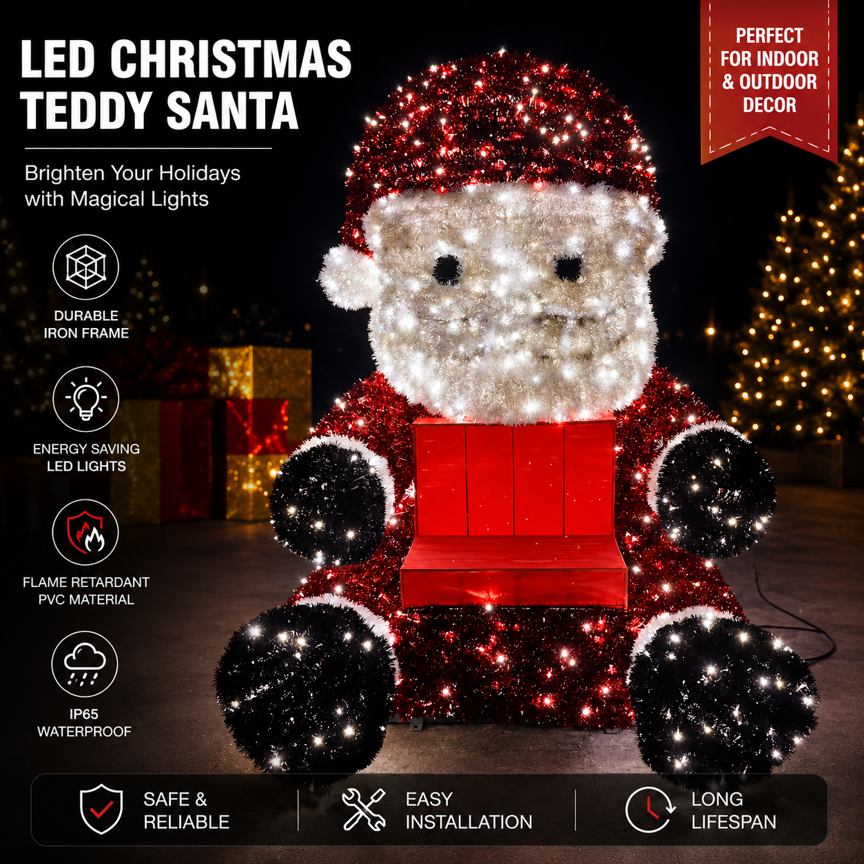 CommercialHolidayLightingSolutions Interactive 3D LED Santa Clause | Seating Bench Photo Op Display