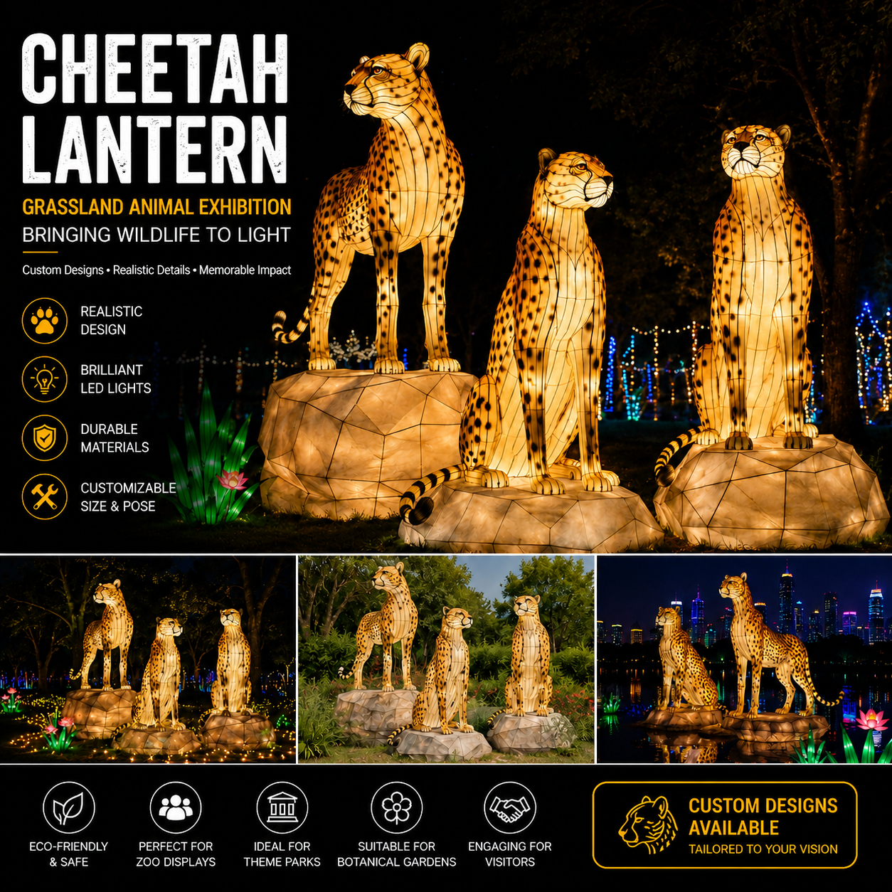 Bespoke Cheetah Lanterns | Professional Grassland Wildlife Displays for Immersive Exhibits