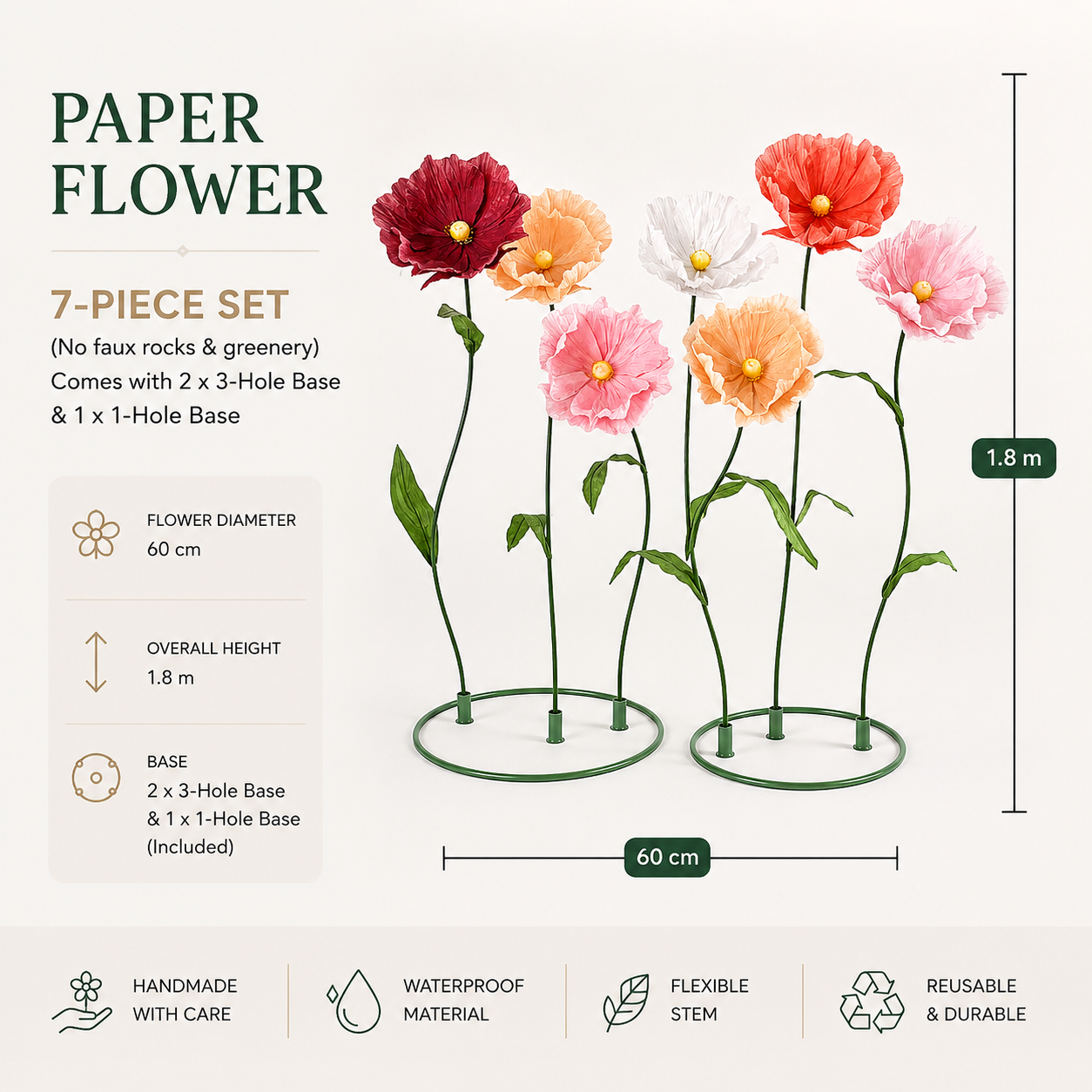 Giant Paper Poppy Flower Displays | Luxury Artificial Botanical Art for Commercial Visual Merchandising, Wedding Decor, and Event Backdrop Installations