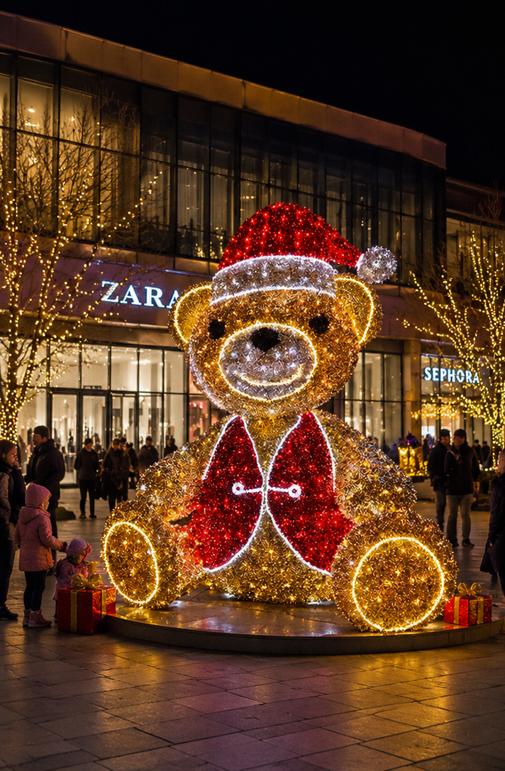 Commercial Holiday Lighting Solutions 3D LED Christmas Bear with Vest | Grand Retail Motif Display