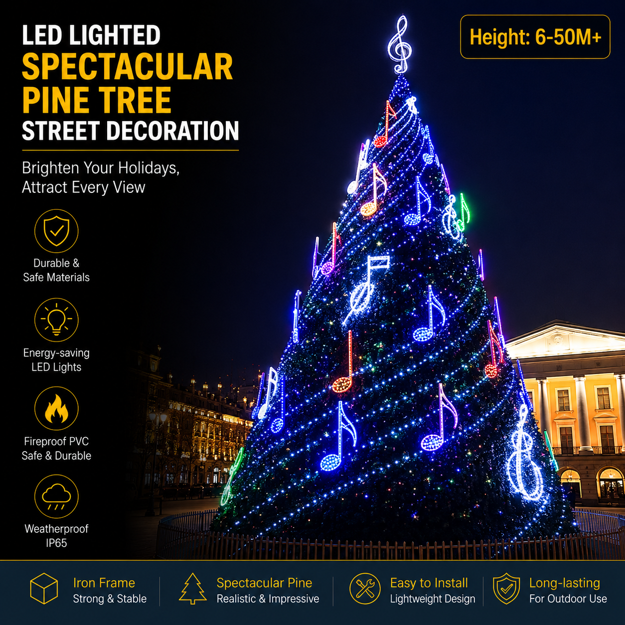 Commercial Holiday Lighting Solutions | 50M+ Master-Series Musical Note Motif Pine Landmark – FactoryDirect Architectural Grade Festive Decoration for City Decorations and Holiday Events