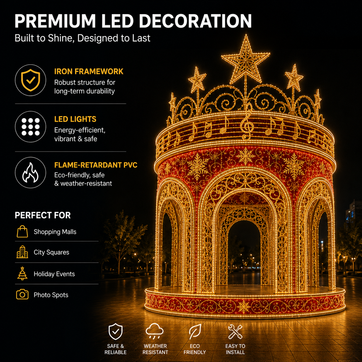 4m 5m 6m Commercial Walk-Through Pumpkin Coach | Giant Outdoor 3D Carriage Pavilion Light for City Holiday Displays