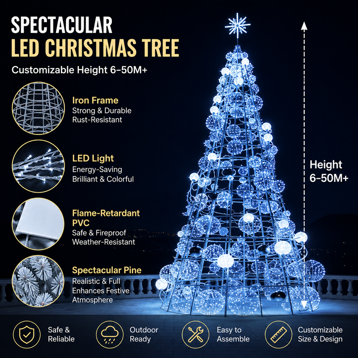Commercial Holiday Lighting Solutions | 6M-50M+ Master-Series Giant Blue LED Orb Pine Landmark – FactoryDirect Architectural Grade Festive Display for Theme Parks and City Squares