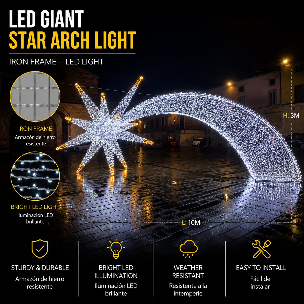 Commercial Holiday Lighting Solutions Walk-Through 3D LED Giant Star Arch Light | Premium Shooting Star Archway Plaza Landmark