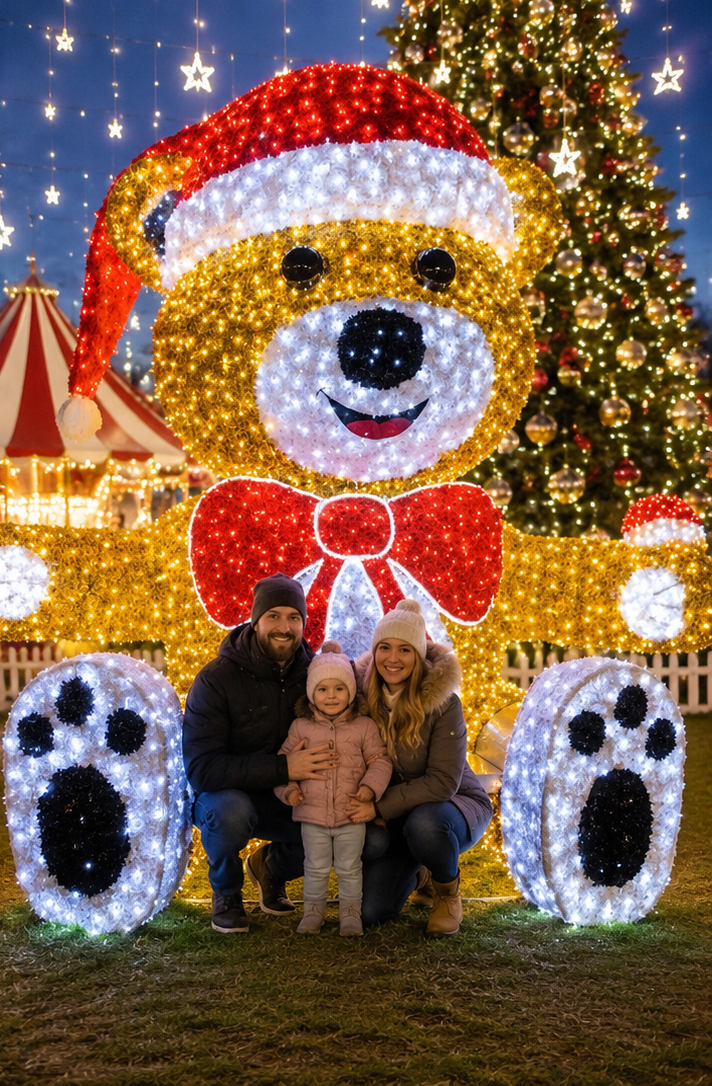CommercialHolidayLightingSolutions 3D LED Sitting Christmas Bear with Bow Tie | Large Festive Motif Display