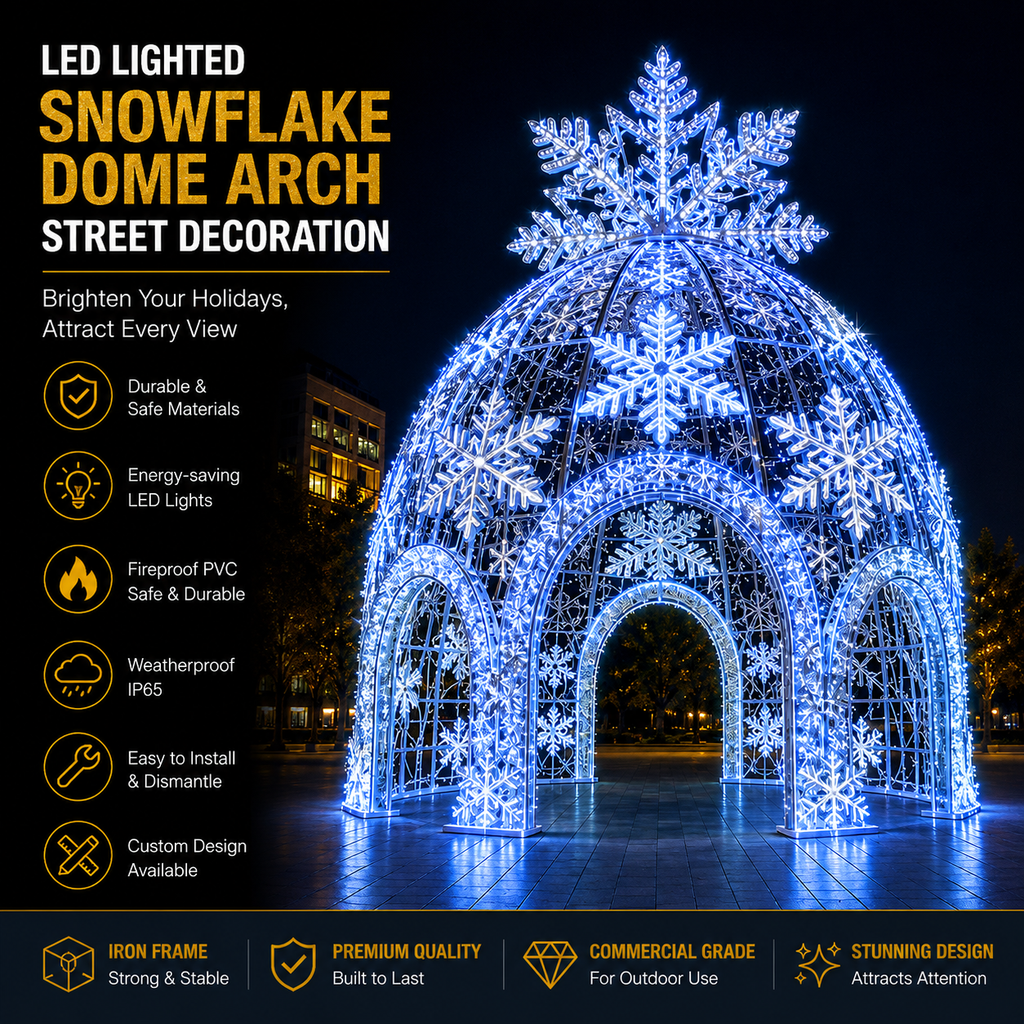 Arco Gigante de Bola de Navidad con Motivo 3D Azul Hielo Directo de Fábrica - Soluciones de Iluminación Comercial Navideña para Centros Comerciales y Decoraciones Urbanas