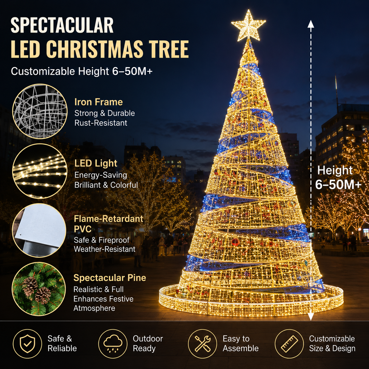 Commercial Holiday Lighting Solutions | 6M-50M+ Master-Series Giant LED Spiral Pine Landmark – FactoryDirect Architectural Grade Festive Display for City Decorations and Shopping Malls