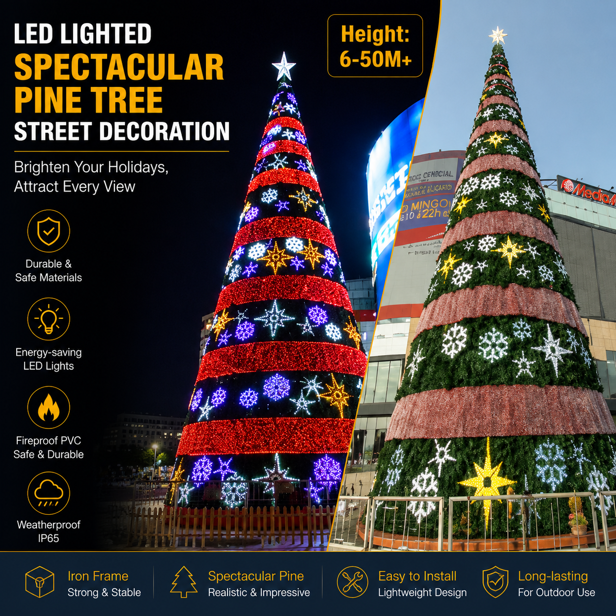 Commercial Holiday Lighting Solutions | 50M+ Master-Series Giant Snowflake-Ribbon Pine Landmark – FactoryDirect Architectural Grade Festive Decoration for Shopping Malls and City Decorations
