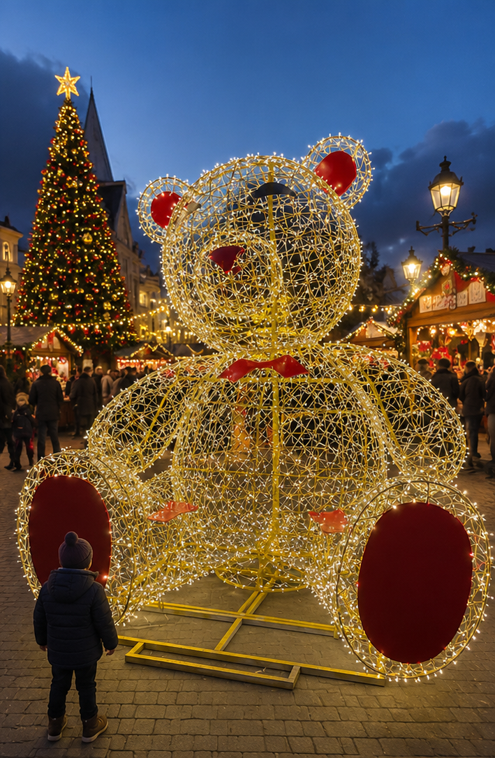 Commercial Holiday LightingSolutions Walk-In 3D LED Giant Bear | Hollow Starlight Photo Op Display