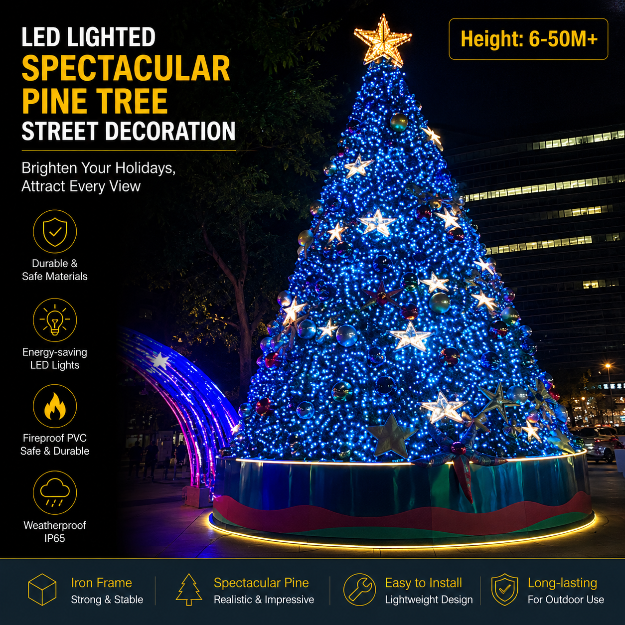 Commercial Holiday Lighting Solutions | 50M+ Master-Series Giant Blue LED Star-Decor Pine Landmark – FactoryDirect Architectural Grade Festive Decoration for City Decorations and Holiday Events