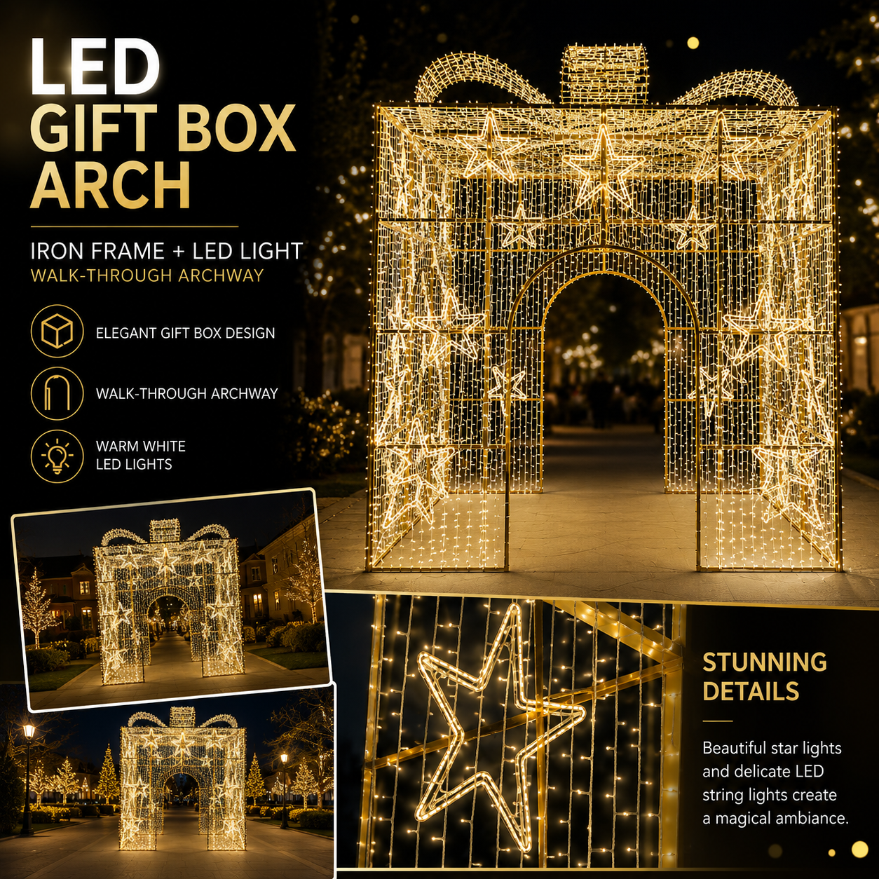 Commercial Holiday Lighting Solutions 3D LED Gift Box Arch | Premium Outdoor Immersive Walkthrough Holiday Motif