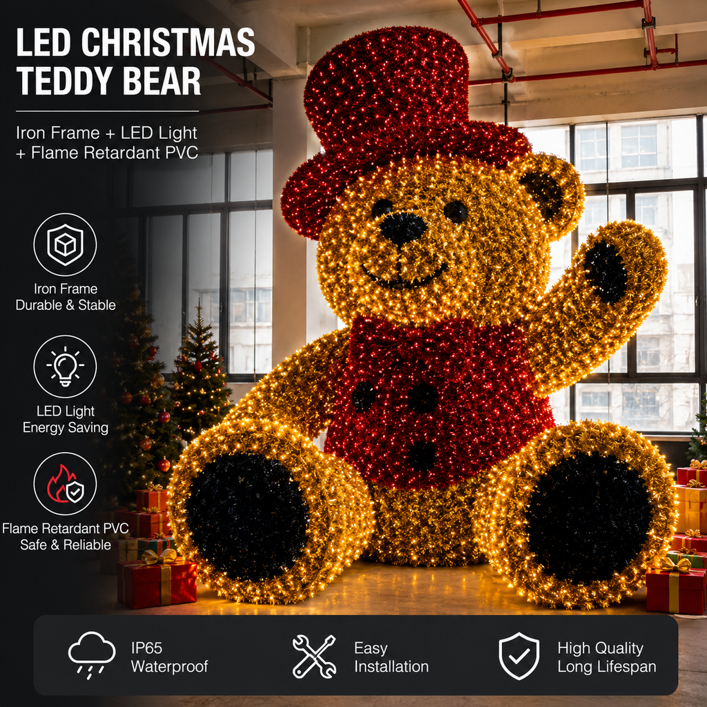 CommercialHolidayLightingSolutions 3D LED Christmas Gentleman Bear | Large Top Hat Motif Display