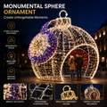 Commercial Holiday Lighting Solutions Walk-Through 3D LED Multi-Sphere Ornament | Premium Giant Festive Star & Snowflake Bauble Landmark