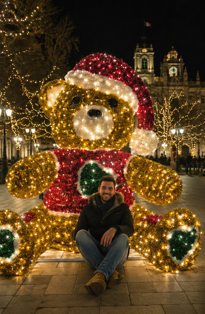 Commercial Holiday Lighting Solutions Waving 3D LED Christmas Bear | Heart Accent Motif Display