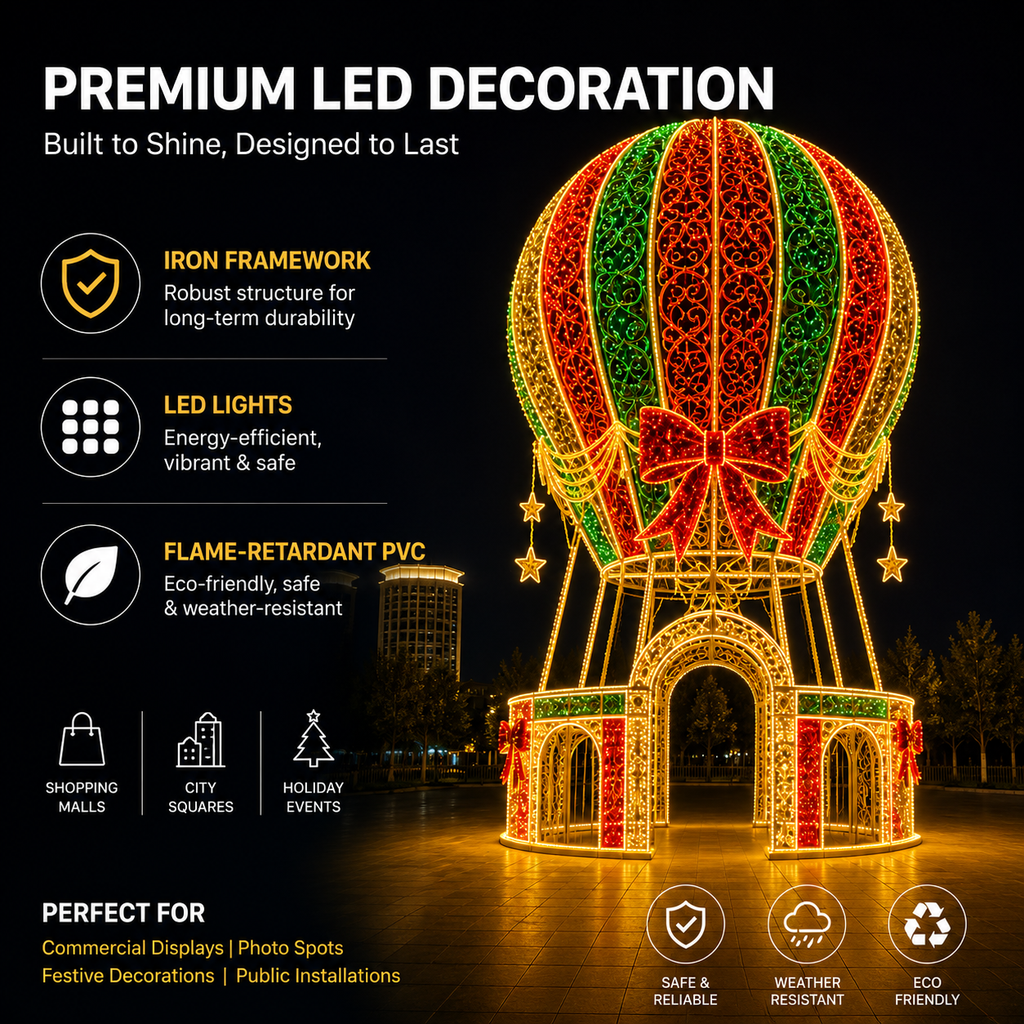 Globo aerostático gigante LED comercial para exteriores, iluminación navideña mayorista - Soluciones de iluminación navideña comercial para centros comerciales, parques temáticos y eventos