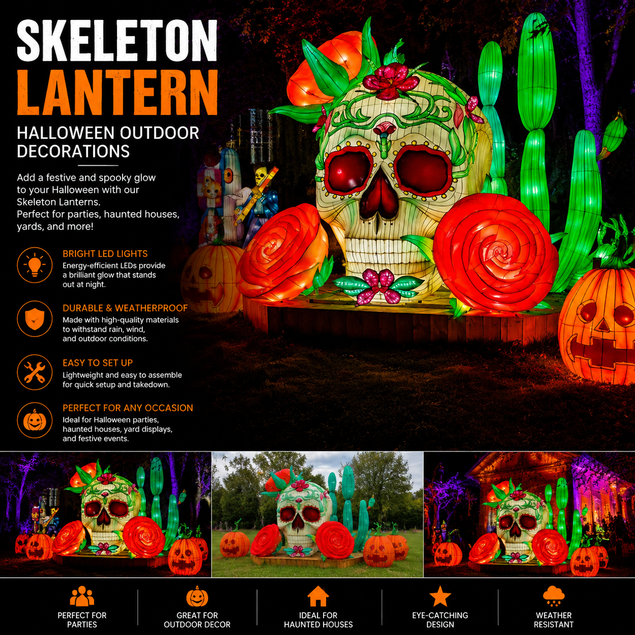 Bespoke Skeleton Lanterns | Professional Halloween Outdoor Decorations & Festival Displays
