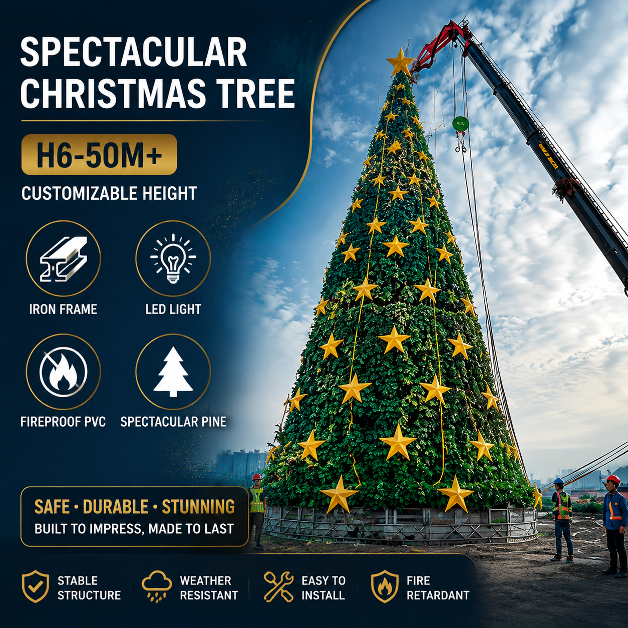 Commercial Holiday Lighting Solutions Spectacular Giant Pine Tree | Premium 6-50M+ LED Starry Matrix Luxury Conical Christmas Tree Landmark Display