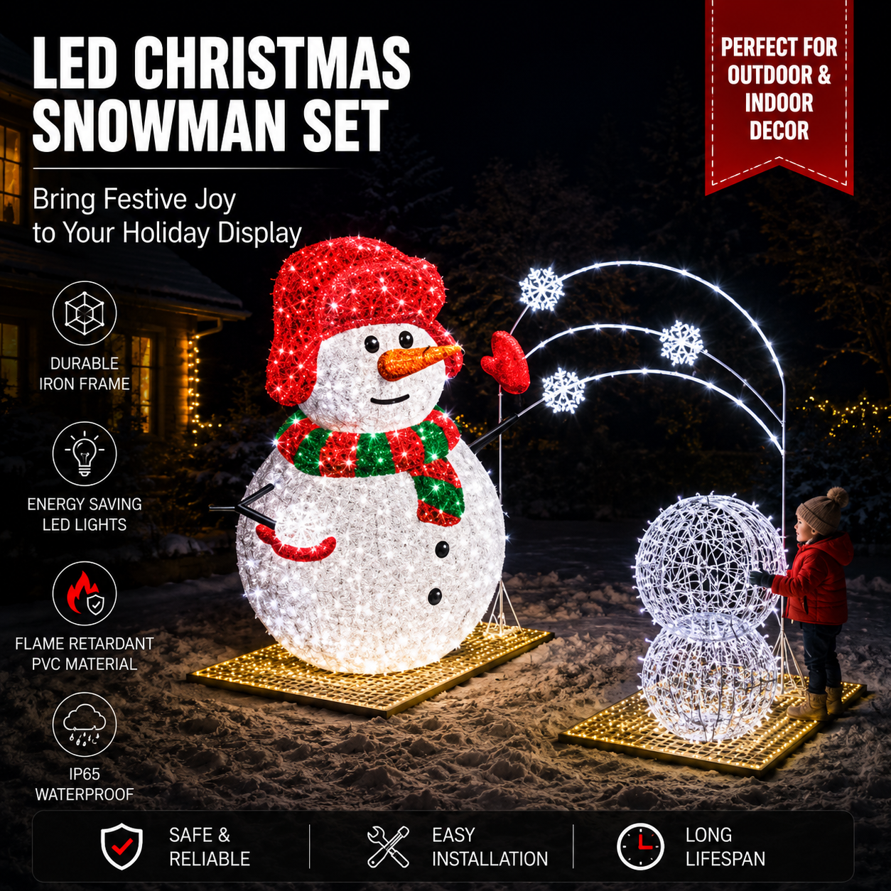 Commercial Holiday Lighting Solutions 3D LED Interactive Snowball Fight Snowman | Dynamic Winter Light Motif Display