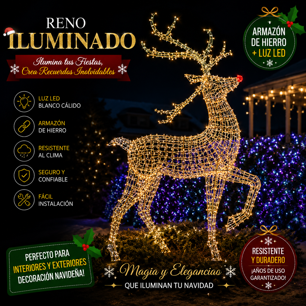 CommercialHolidayLightingSolutions 3D LED Majestic Reindeer King | Luxury Commercial Holiday Standalone Centerpiece