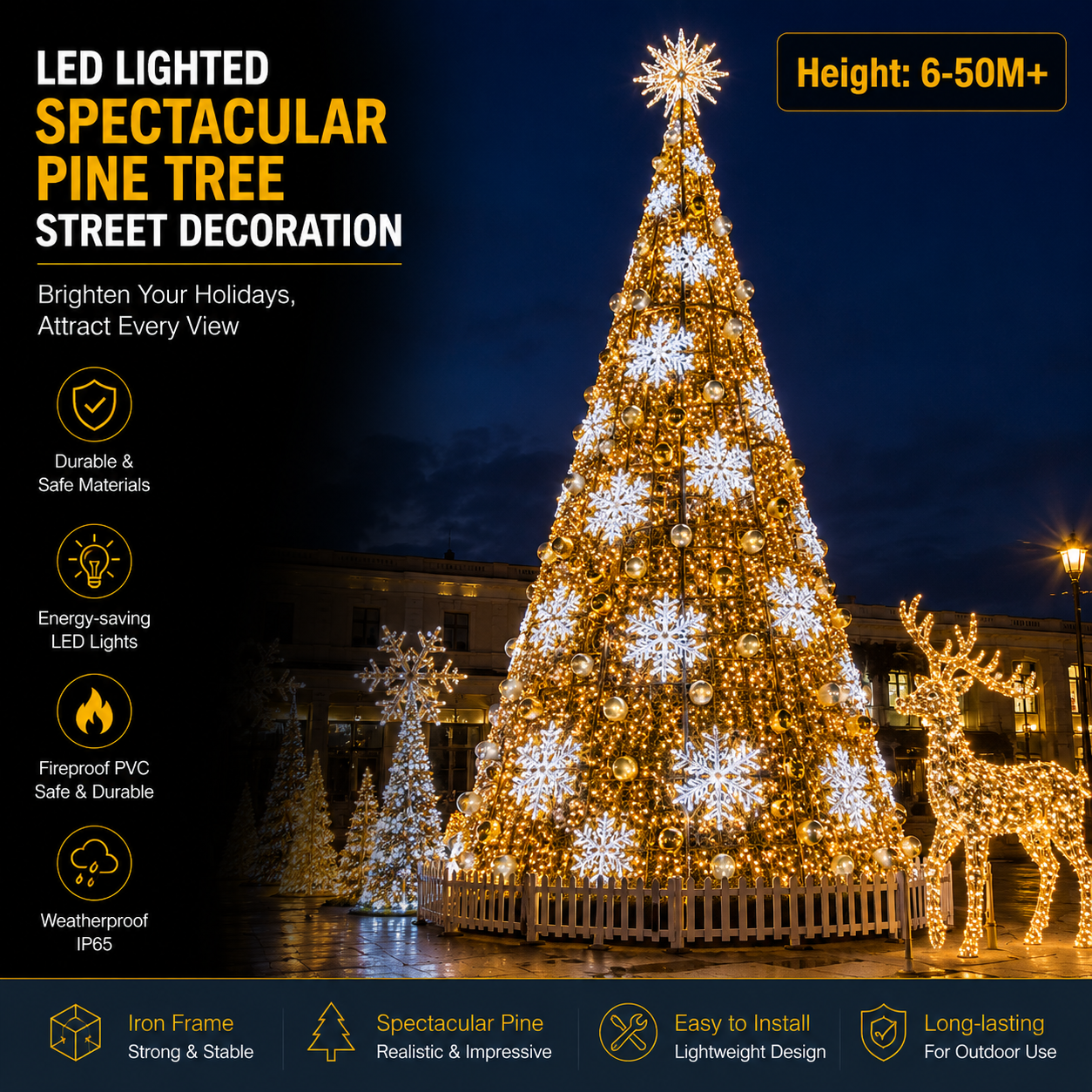 Commercial Holiday Lighting Solutions | 50M+ Master-Series Giant Golden Snowflake Lattice Landmark – FactoryDirect Architectural Grade Festive Decoration for City Decorations and Holiday Events