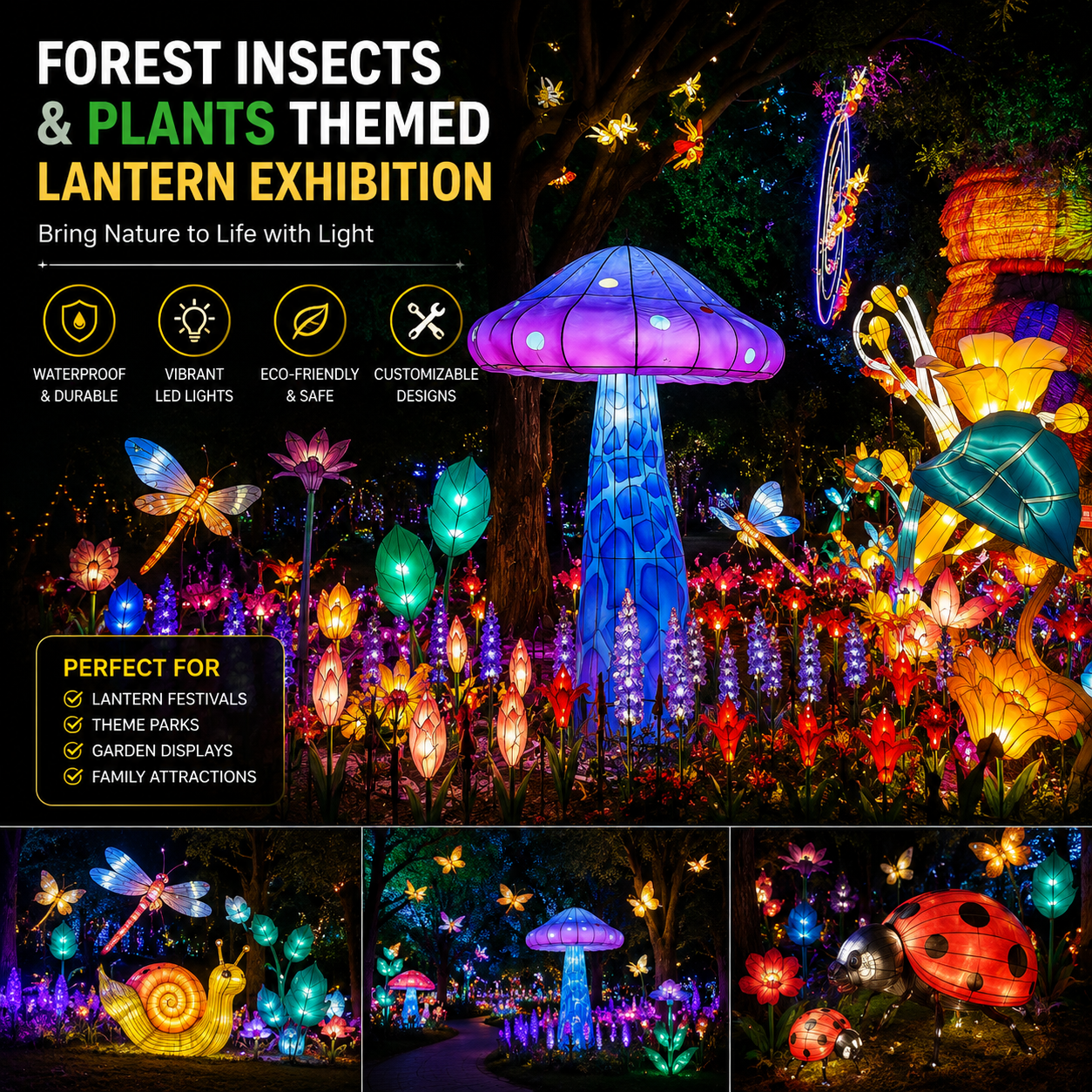 Bespoke Forest Insects & Plants Themed Lanterns | Professional Nature-Inspired Exhibit Displays