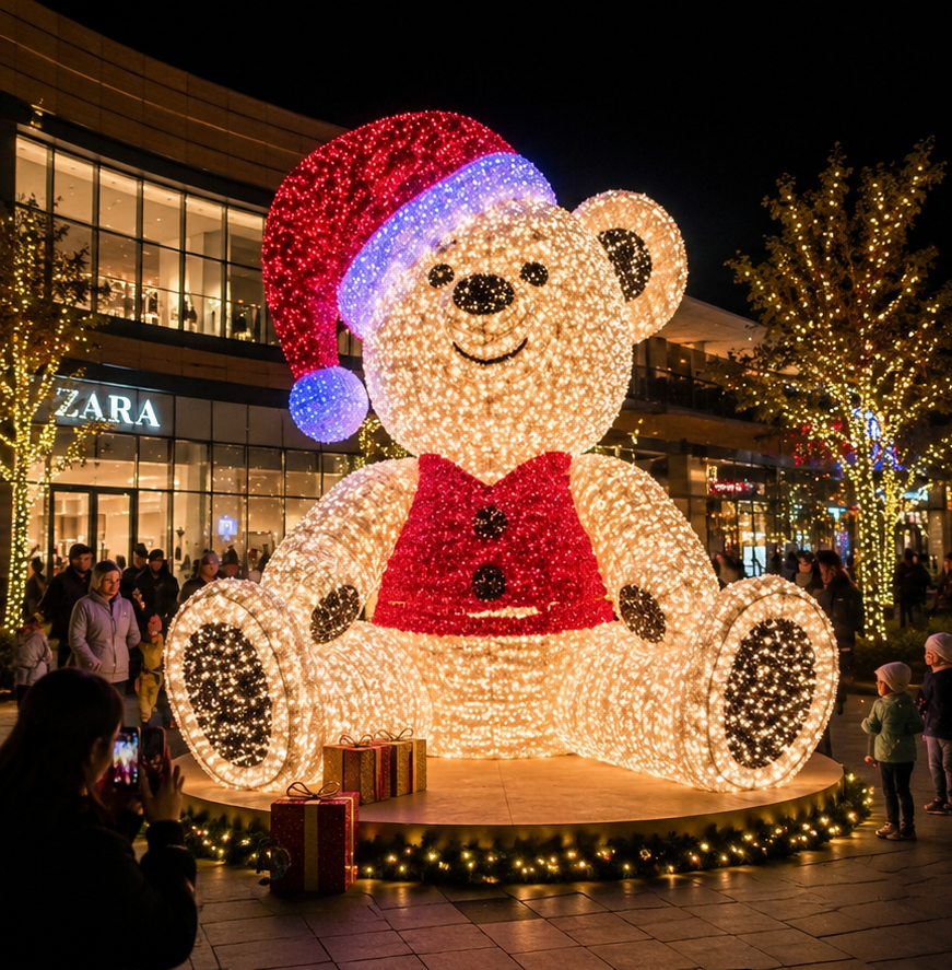 Commercial Holiday LightingSolutions Giant 3D LED Christmas Bear | Santa Hat Commercial Motif Display