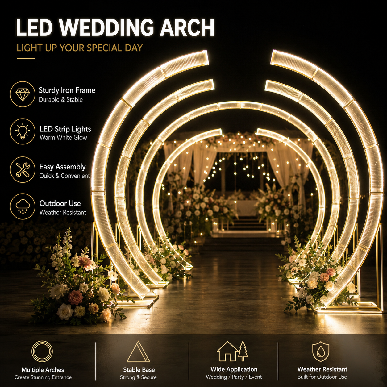 Commercial Event Lighting Solutions | Starlight Walkway Modular LED Circular Arch – FactoryDirect Industrial Grade Walk-Through Tunnel for Luxury Weddings, Grand Openings, and Event Centerpieces