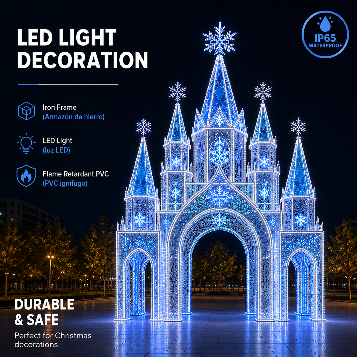 3m 4m 5m Commercial Walk-Through Ice Castle | Giant Outdoor 3D Snowflake Pavilion Light for City Holiday Displays