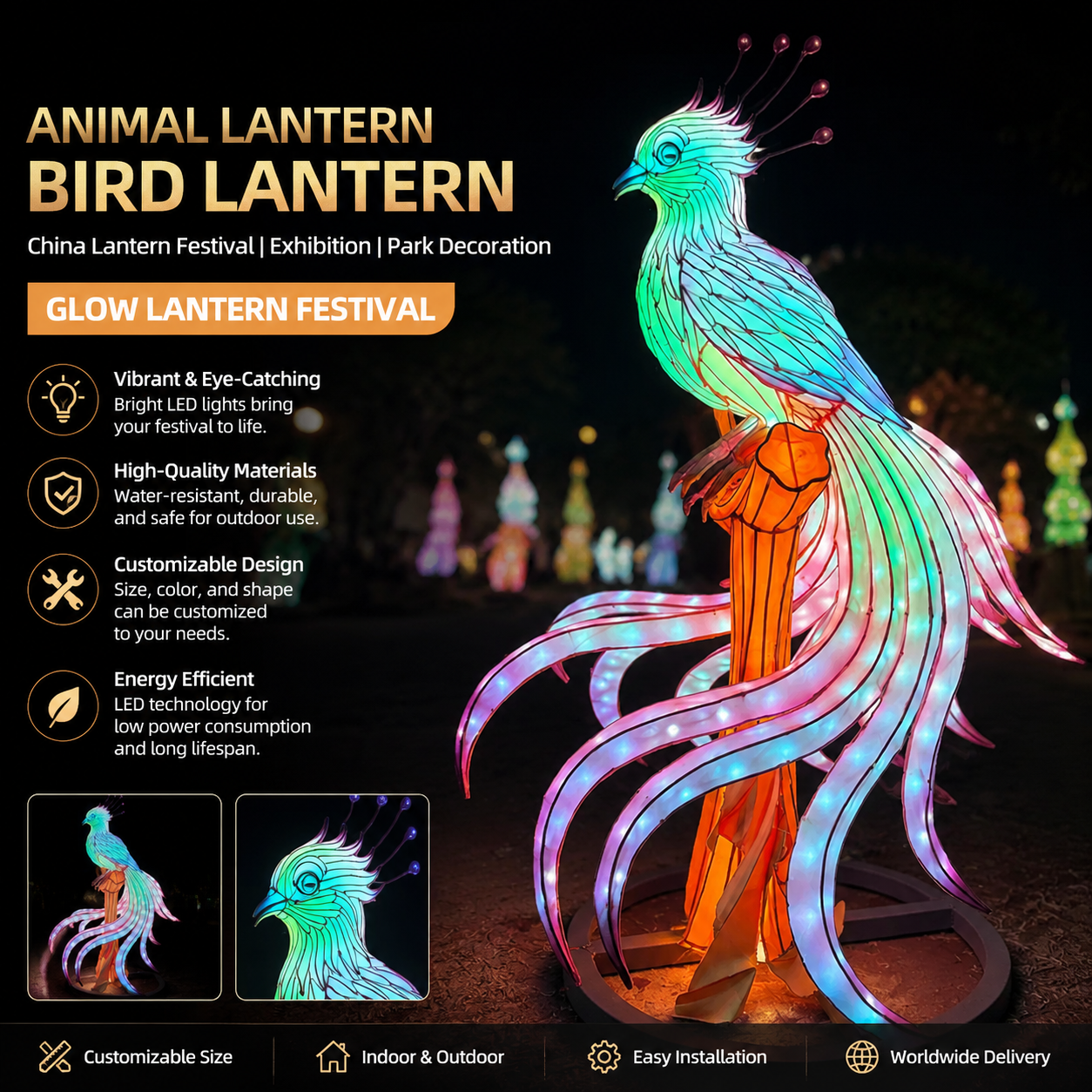 Bespoke Animal & Bird Lanterns | Professional Illuminated Displays for Festivals & Parks