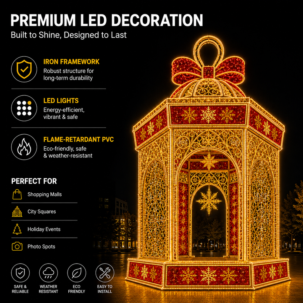 Cenador LED Gigante Comercial Mayorista para Exteriores - Soluciones de Iluminación Navideña Comercial para Centros Comerciales, Parques Temáticos y Eventos