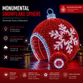 Commercial Holiday Lighting Solutions Walk-Through 3D LED Red Snowflake Sphere | Premium Giant Winter Wonderland Bauble Landmark