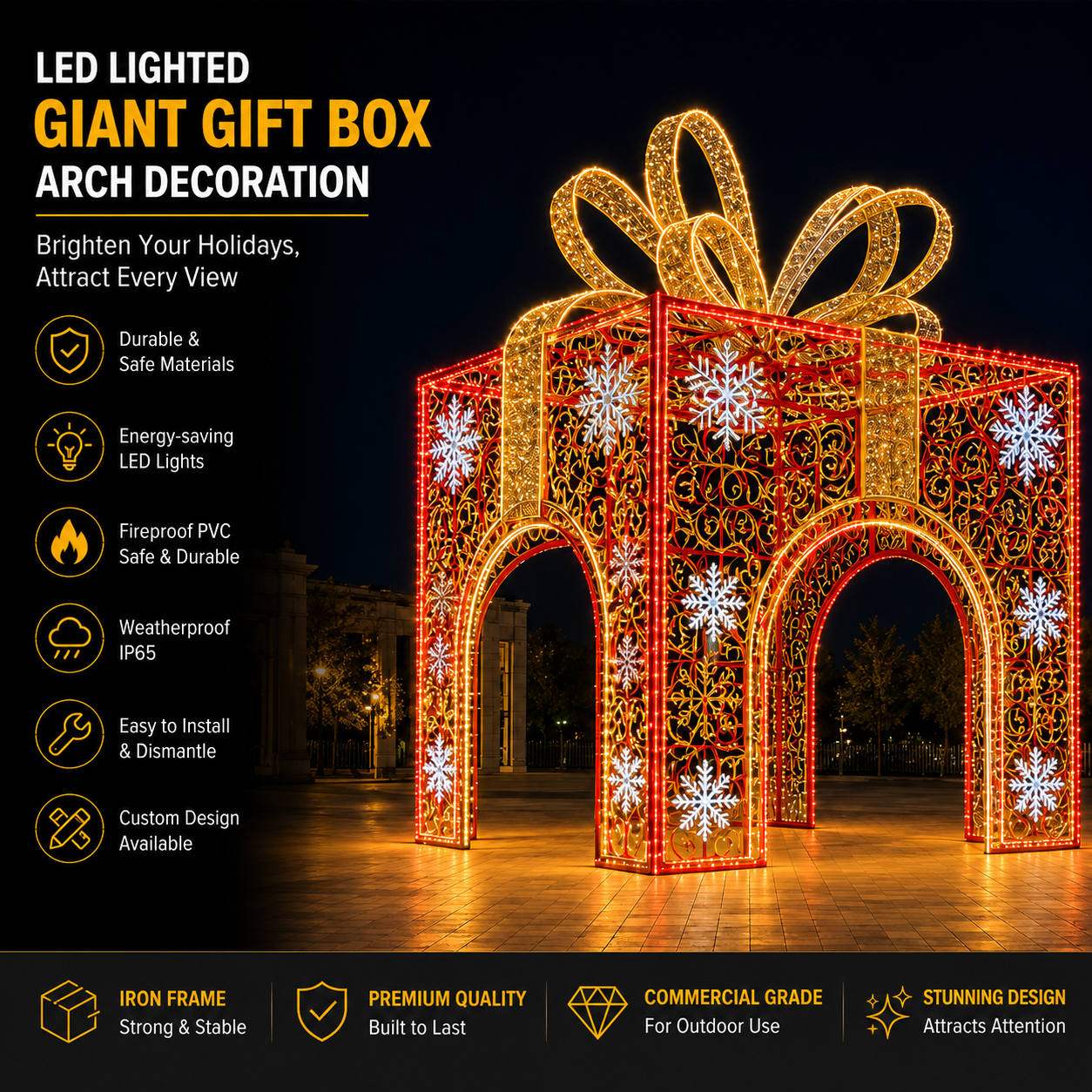 3m 4m 5m  Commercial Large Outdoor Giant Walk-Through Christmas Gazebo Pavilion Sculpture - Commercial Holiday Lighting Solutions for Shopping Malls, City Decorations, Theme Parks & Holiday Events