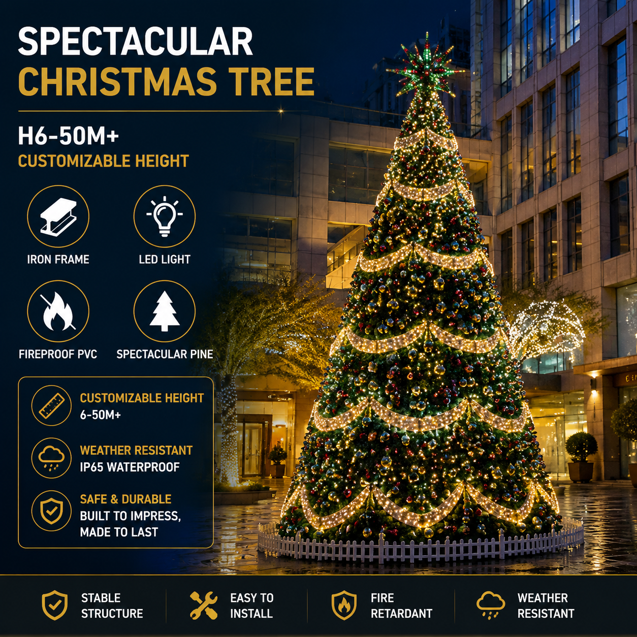 Grand-Scale Illuminated Pine Landmark | 50M Commercial Ribbon Matrix Holiday Sculpture
