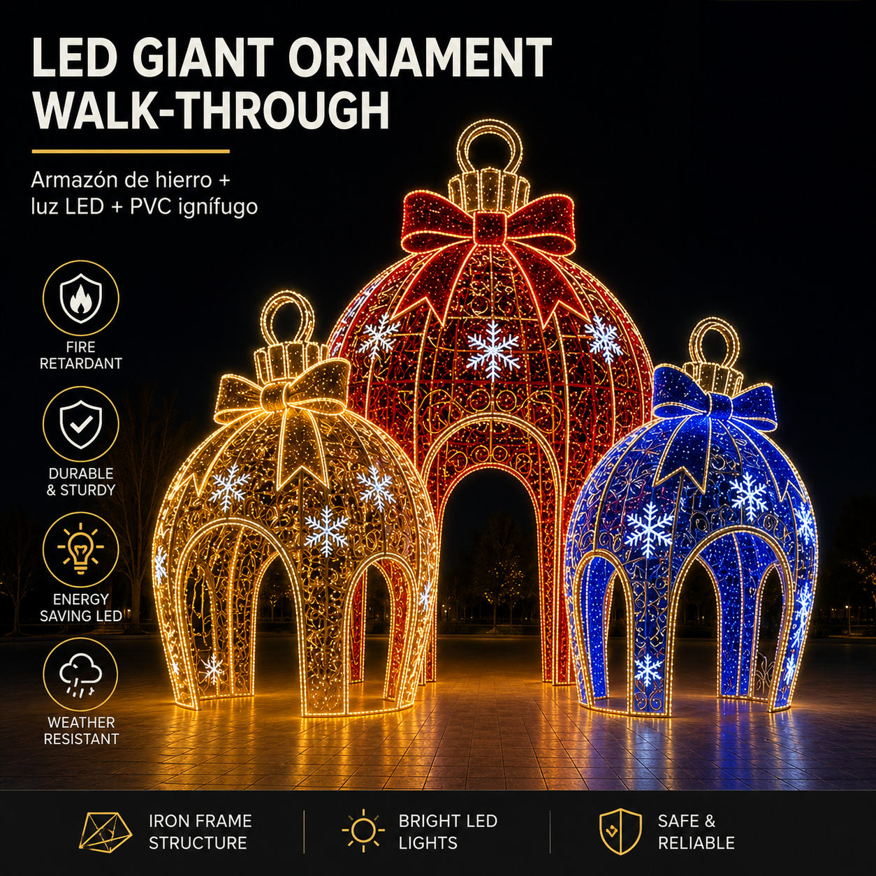 5m 6m 7m Commercial Walk-Through Christmas Bauble Cluster | Giant Outdoor 3D Ornament Motif Lights Set for City Holiday Displays