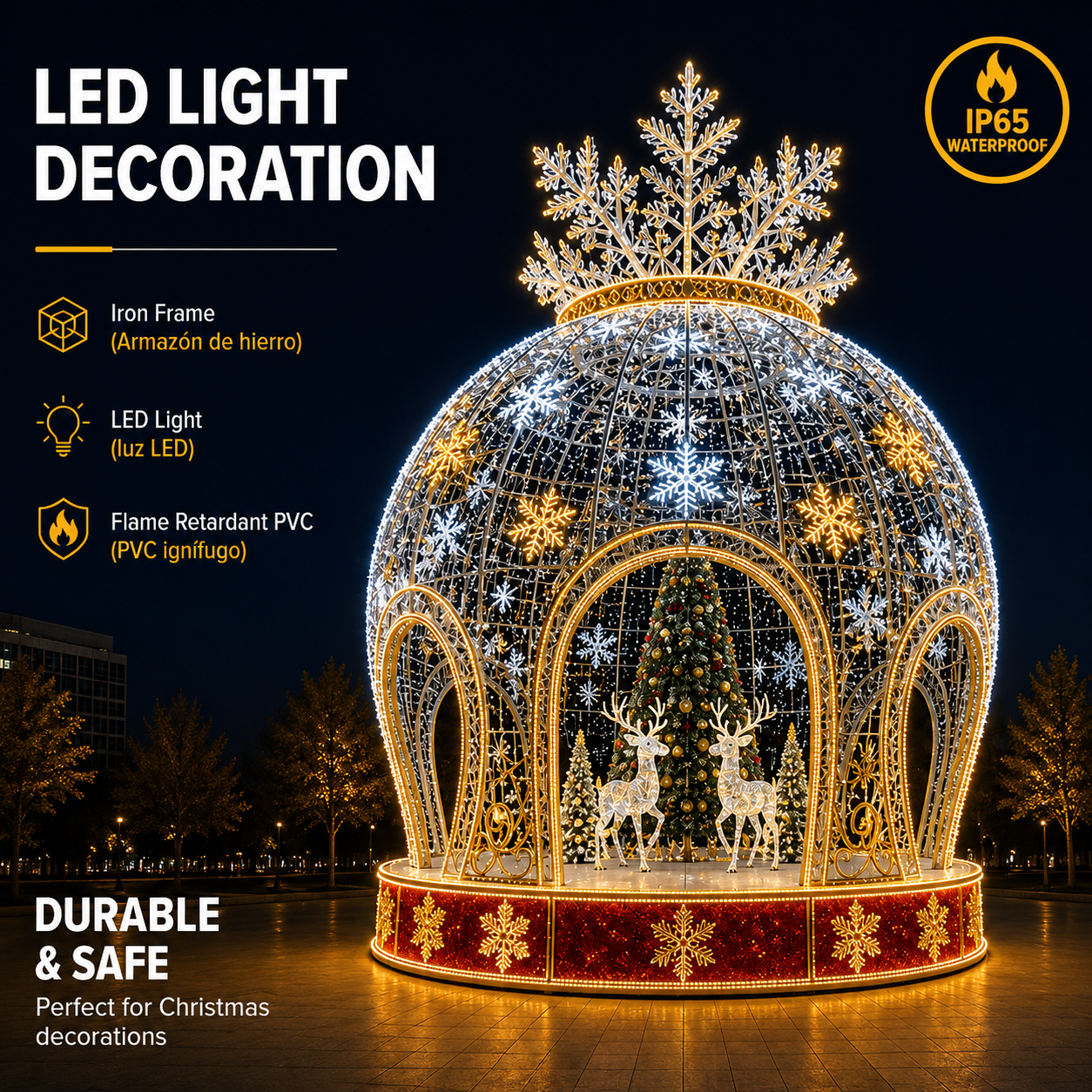 3m 4m 5m Commercial Walk-Through Christmas Bauble | Giant Outdoor 3D Deer Pavilion Light for City Holiday Displays