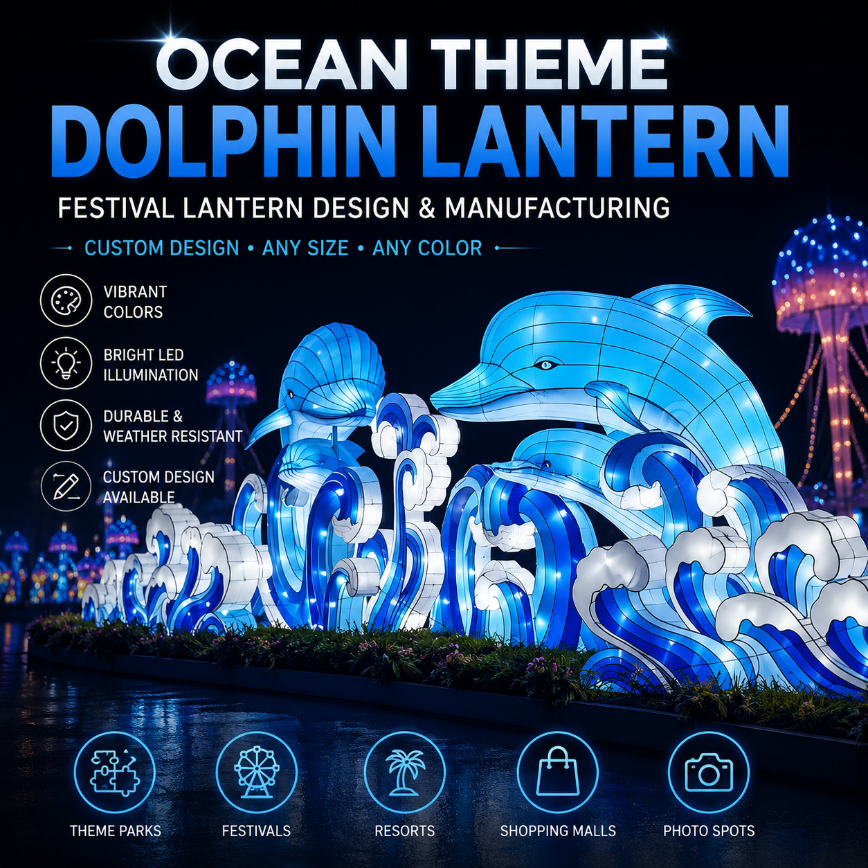 Bespoke Ocean-Theme Dolphin Lanterns | Professional Illuminated Aquatic Displays