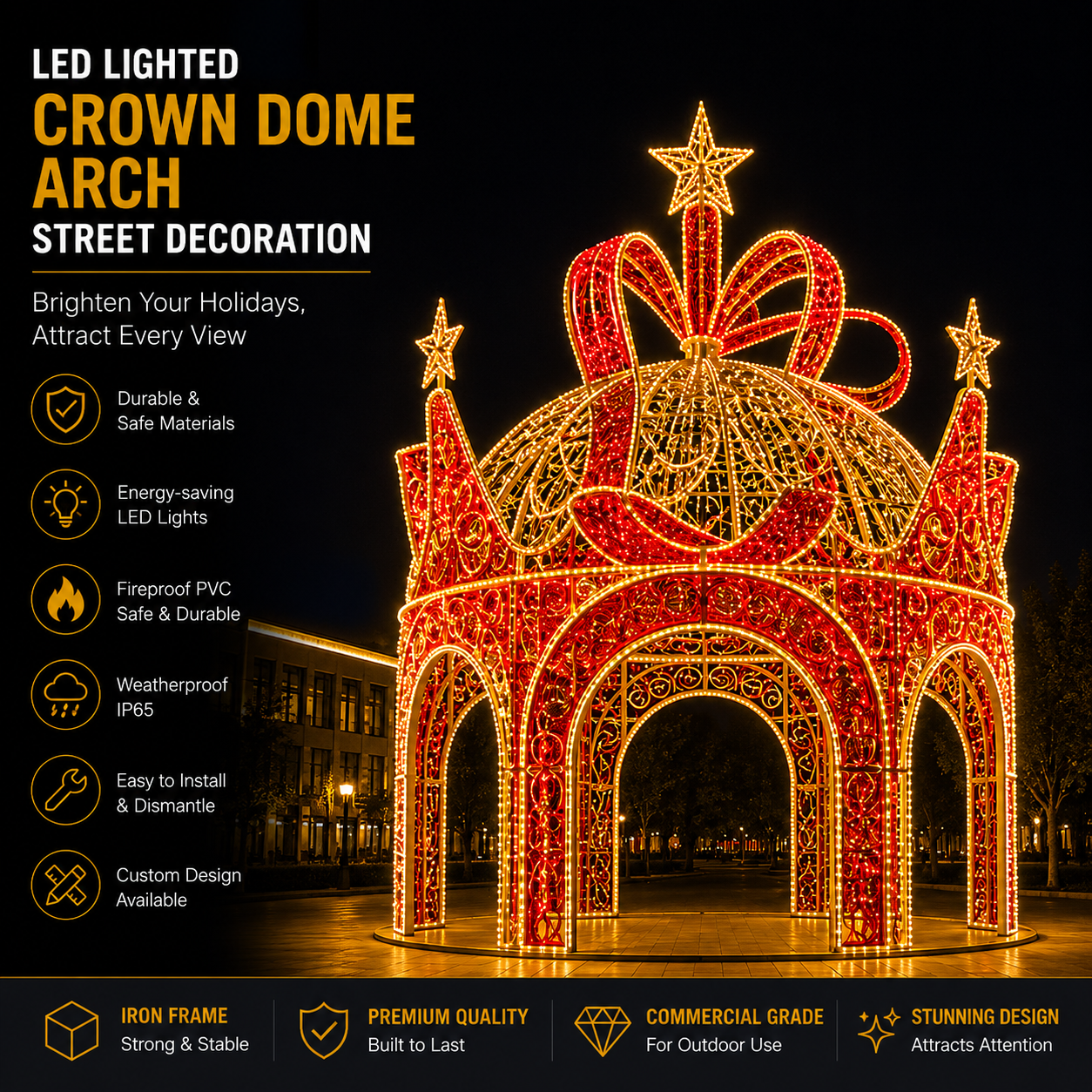 3m 4m 5m Commercial Walk-Through Royal Crown | Giant Outdoor 3D Ribbon Pavilion Light for City Holiday Displays
