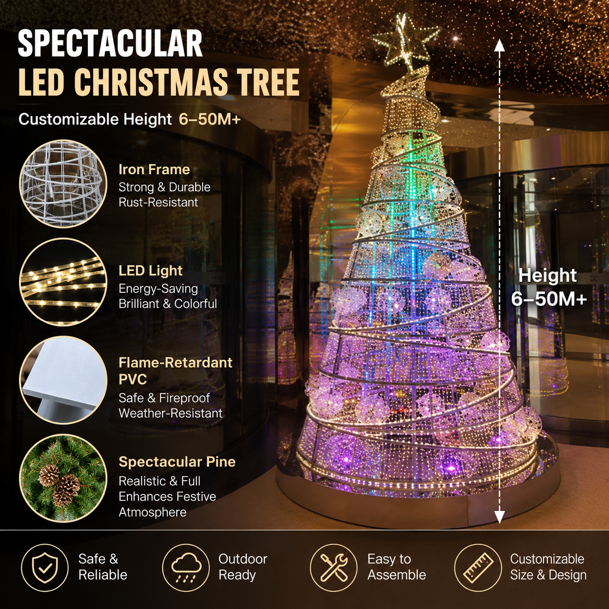 Commercial Holiday Lighting Solutions | 6M-50M+ Master-Series Giant LED Pine Landmark – FactoryDirect Architectural Grade Festive Display for Shopping Malls and City Squares