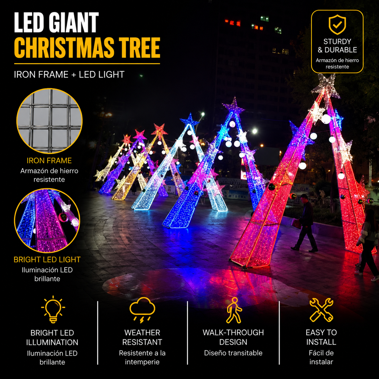 Commercial Holiday Lighting Solutions Walk-Through 3D LED Christmas Tree Arch | Premium Giant Festive Ribbon Canopy Landmark