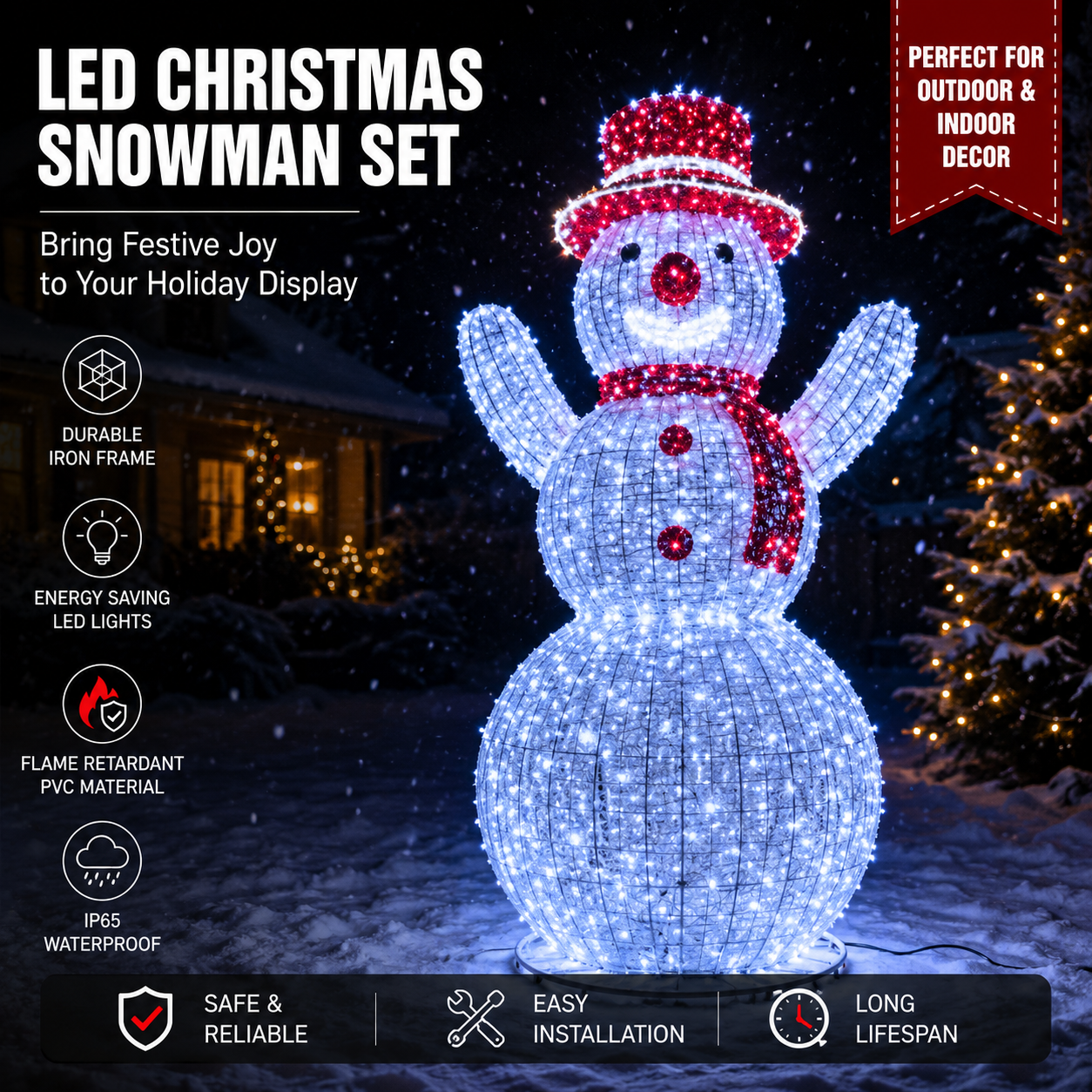 Commercial Holiday Lighting Solutions 3D LED Giant Christmas Snowman | Large Commercial Outdoor Sculpture Display
