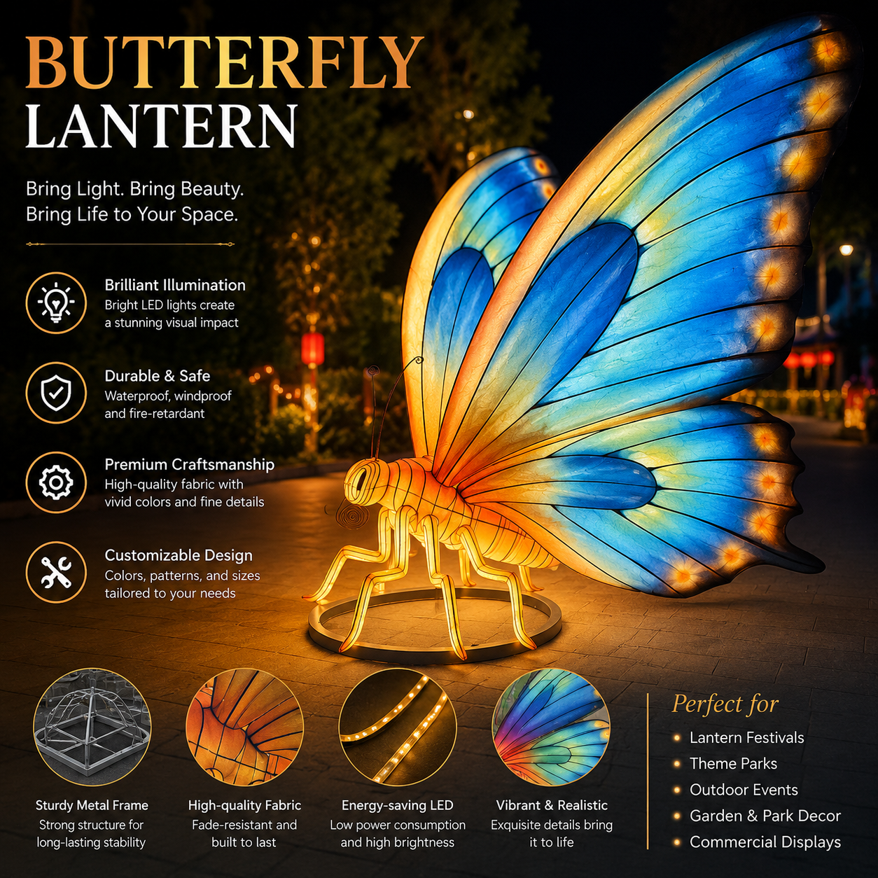 Bespoke Butterfly Lanterns | Professional Illuminated Nature Art for Public Exhibits