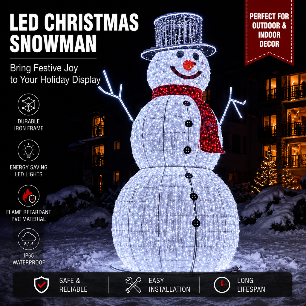 Commercial HolidayLighting Solutions Walk-Through 3D LED Giant Snowman | Hollow Framework Immersive Display