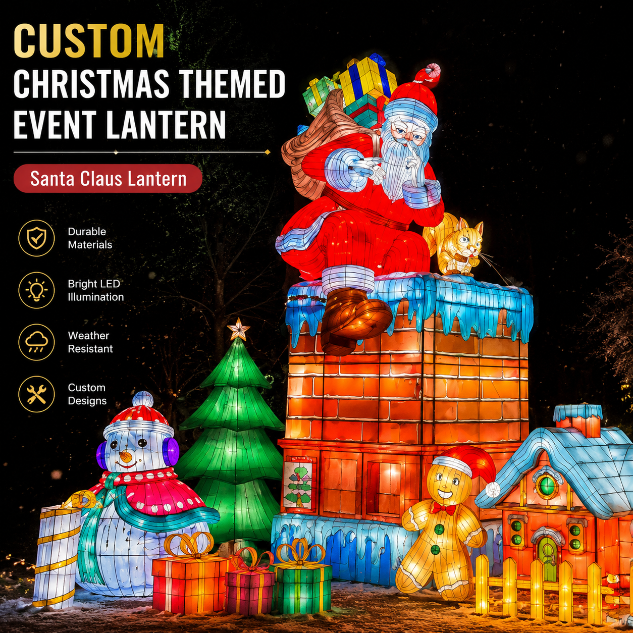 Bespoke Santa Claus Christmas Lanterns | Custom Holiday Event Lighting