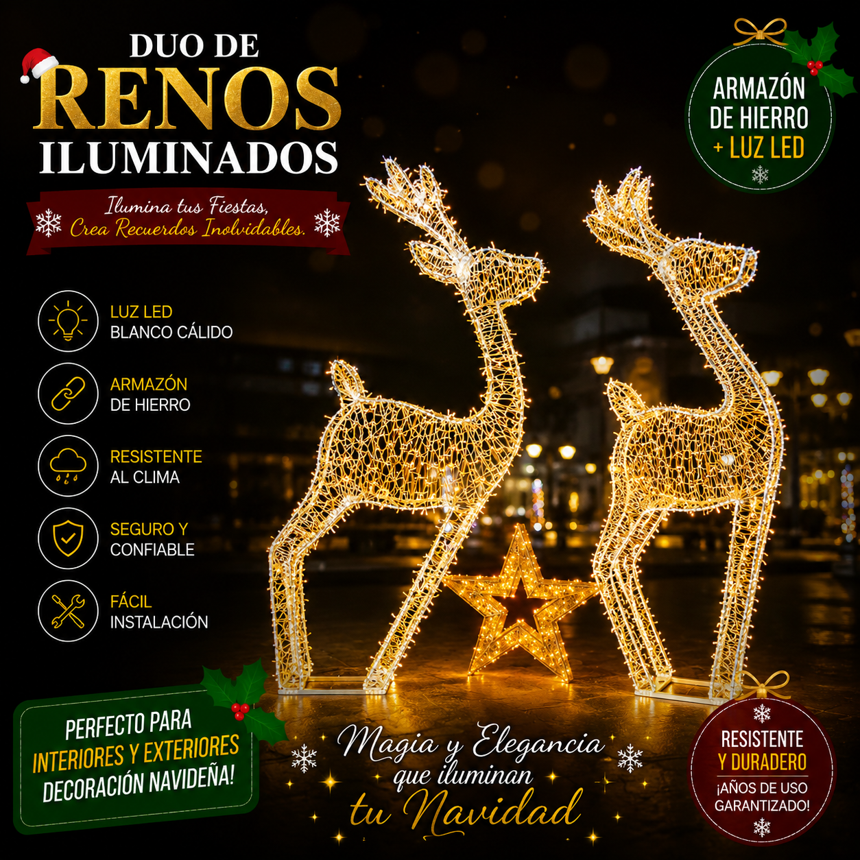 CommercialHolidayLightingSolutions 3D LED Illuminated Festive Reindeer | Premium Outdoor Holiday Motif Display with Red Bow Accent