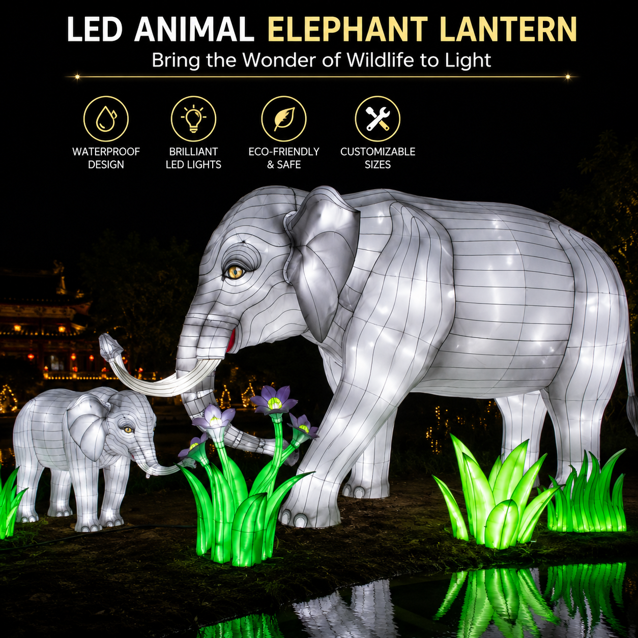 Bespoke LED Elephant Lanterns | Professional Wildlife Displays for Immersive Exhibits