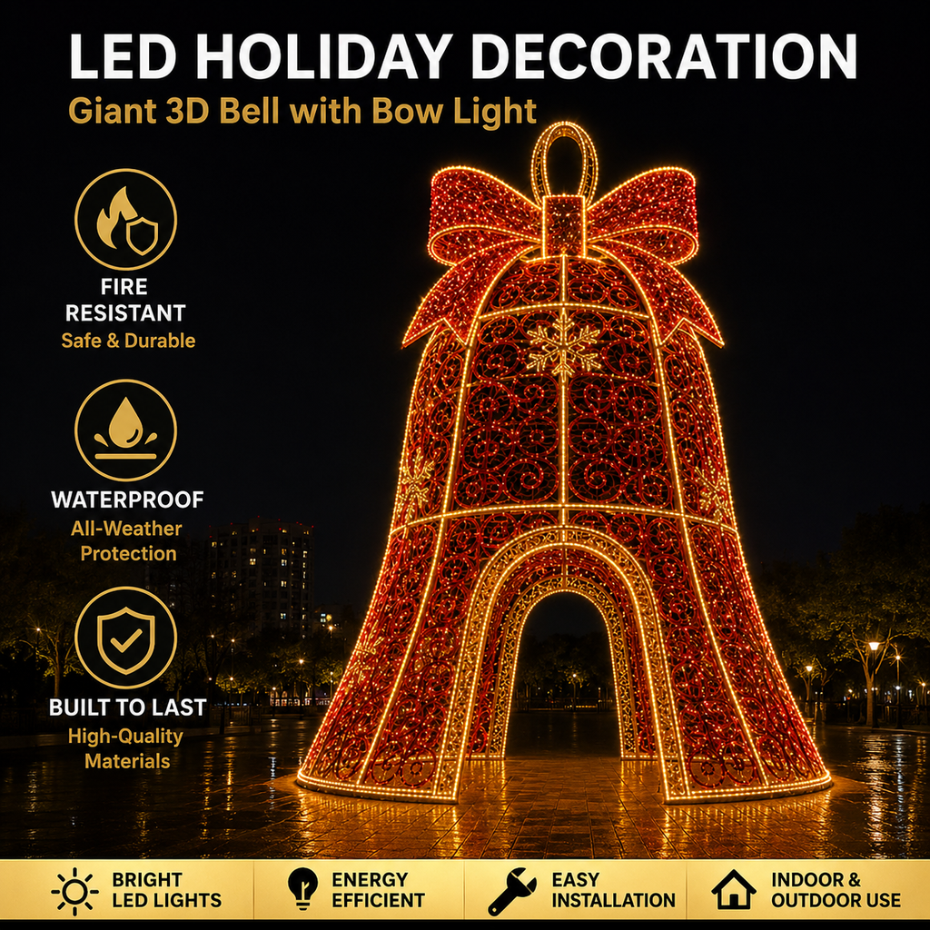3m 4m 5m Commercial Walk-Through Christmas Bell | Giant Outdoor 3D Holiday Pavilion Light for City Holiday Displays