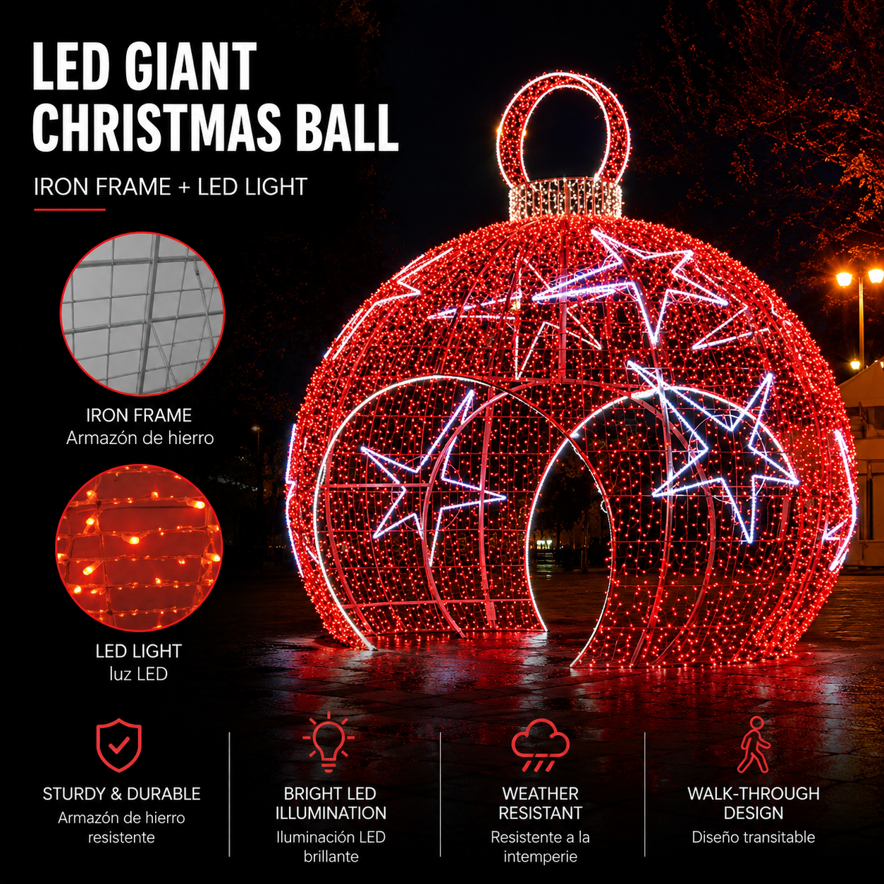 Commercial Holiday Lighting Solutions Walk-Through 3D LED Festive Sphere | Premium Giant Christmas Ball Motif Collection