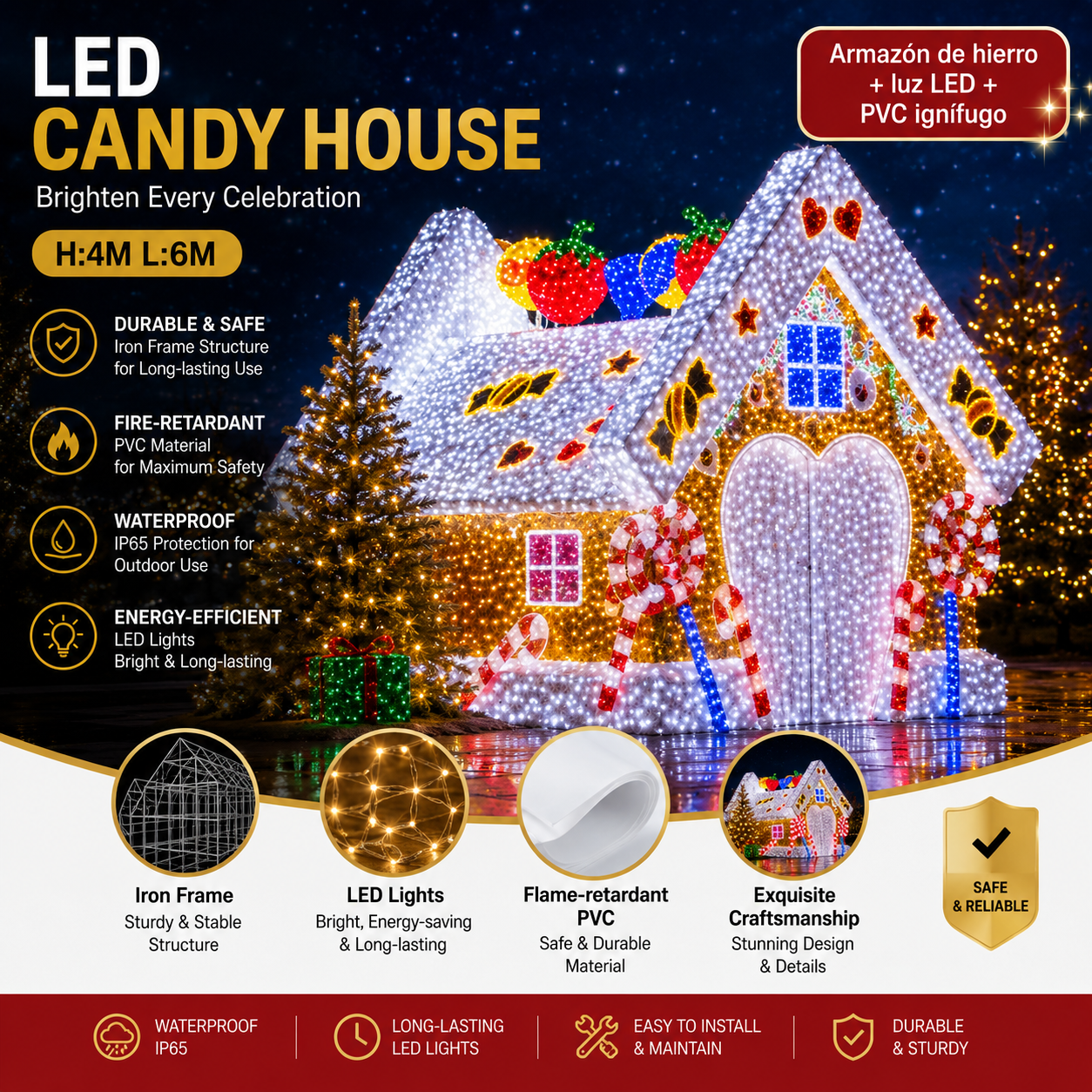 Commercial Holiday Lighting Solutions Giant 3D LED Decorative Candy House | Premium 6-Meter Sweet Candy Cane Express Plaza Children Interactive Landmark