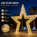 Commercial Holiday Lighting Solutions Walk-Through 3D LED Star Arch Style 2 | Premium Golden Five-Point Celestial Motif Promenade Gateway