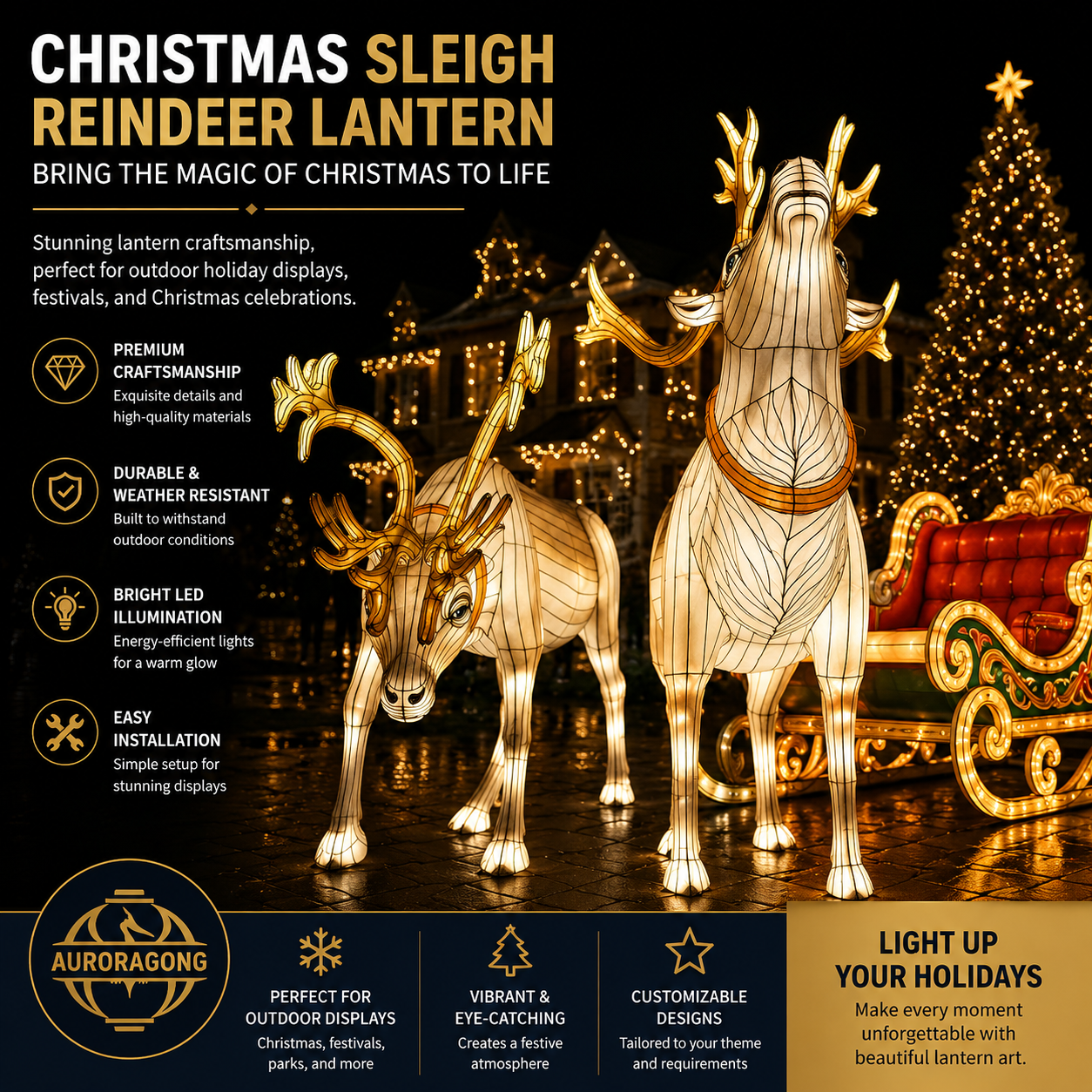 Bespoke Reindeer & Sleigh Christmas Lanterns | Professional Holiday Display Art
